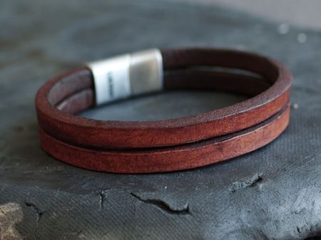 Klasyczna Bransoletka męska brązowa Argento – skóra naturalna & stal szlachetna