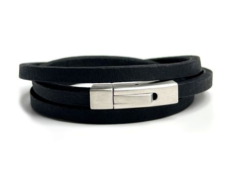 Skórzana bransoletka męska  Argento - czarna