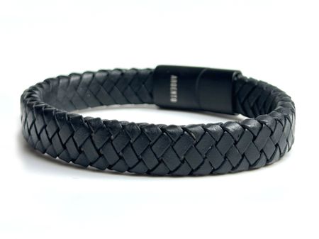 Pleciona klasyczna Bransoletka męska czarna Argentomen – skóra naturalna & stal szlachetna