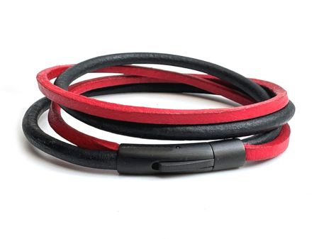 Bransoletka męska skórzana rzemień czarno - czerwony