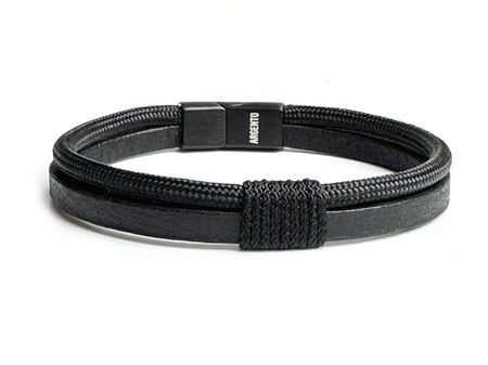 Męska Bransoleta Skórzana z paracord czarna